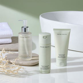 three cleanser skincare products on counter