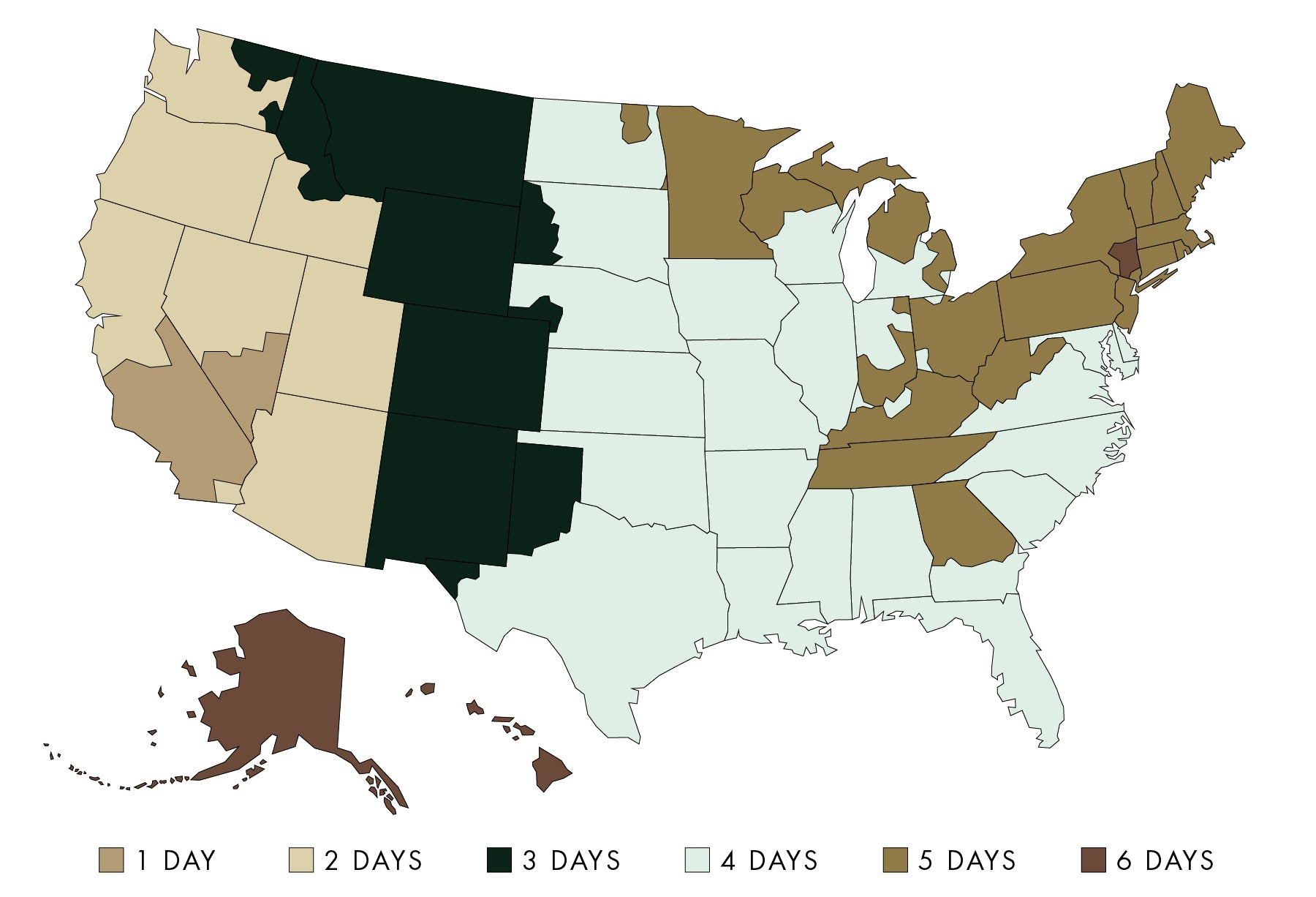 USA map of shipping times